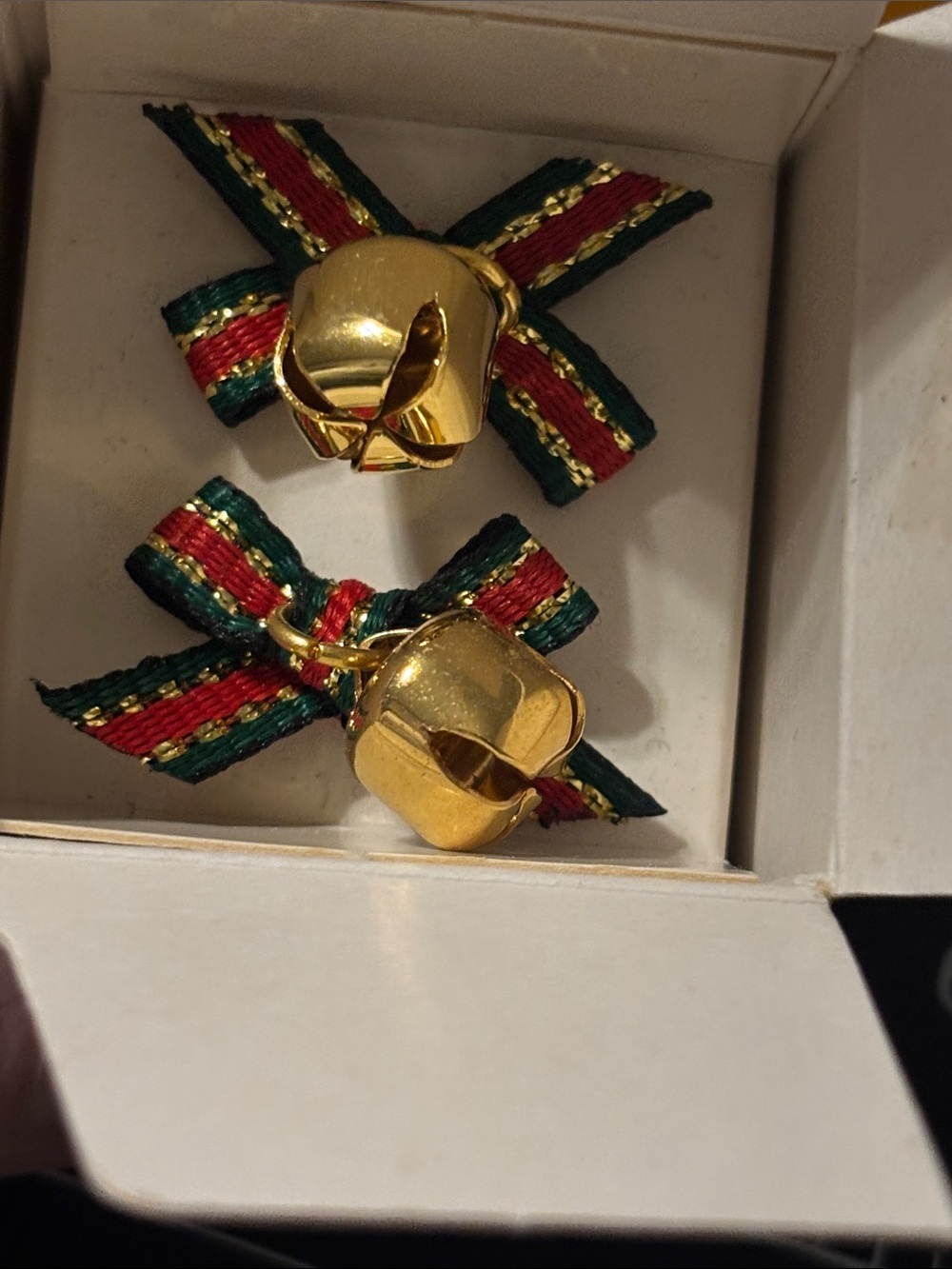 Vintage Avon Christmas Ribbon Bow Green Red and Gold With Bells 1992